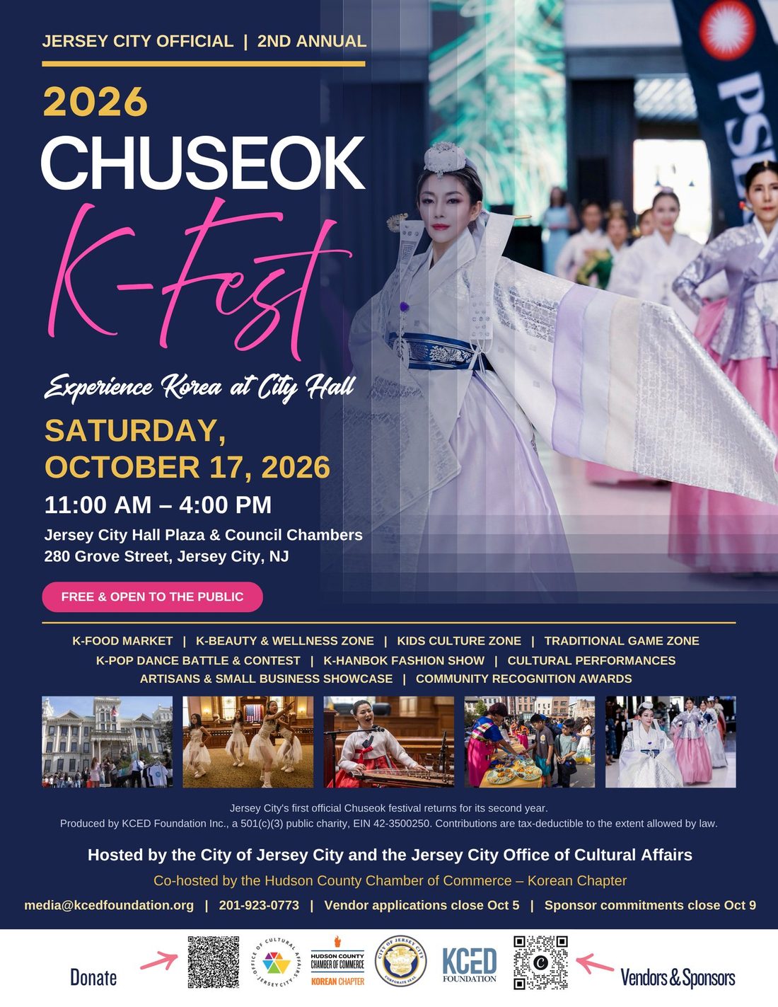 Chuseok K-Fest 2026 poster: Saturday, October 17, 2026, Jersey City Hall
