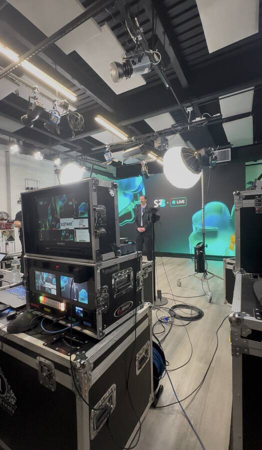 Studio cameras, softboxes and monitors