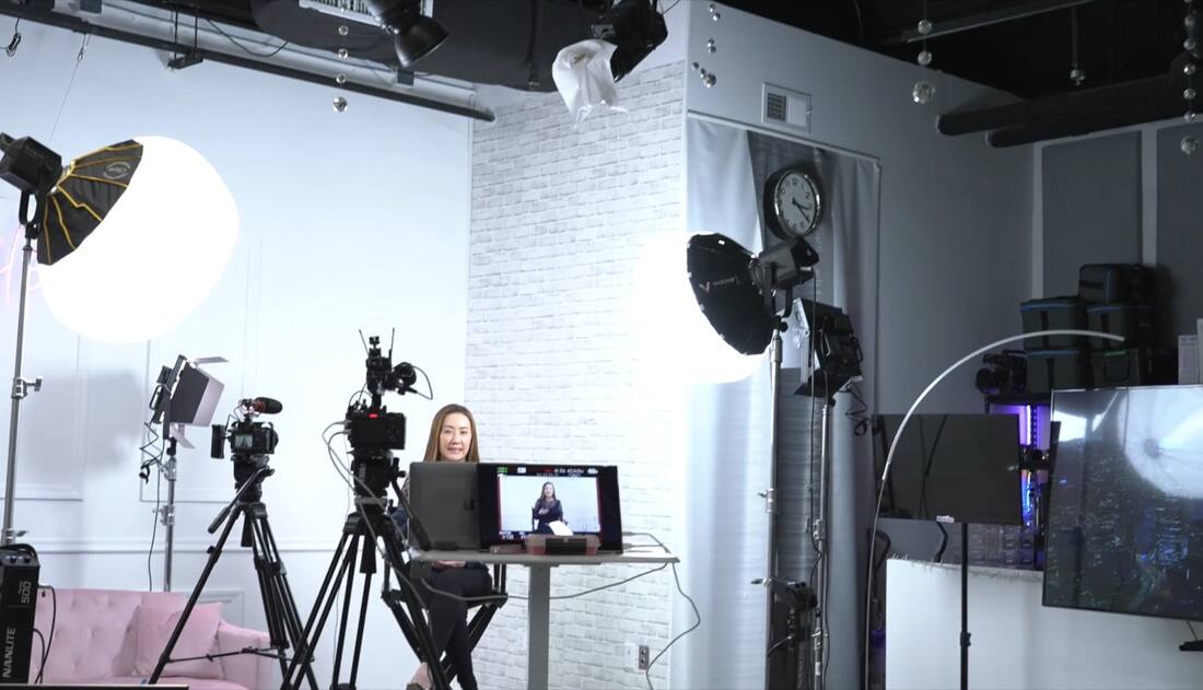 The fully-lit studio floor